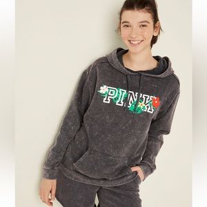 NEW VS PINK HOODIE PULLOVER MEDIUM Gray Floral
